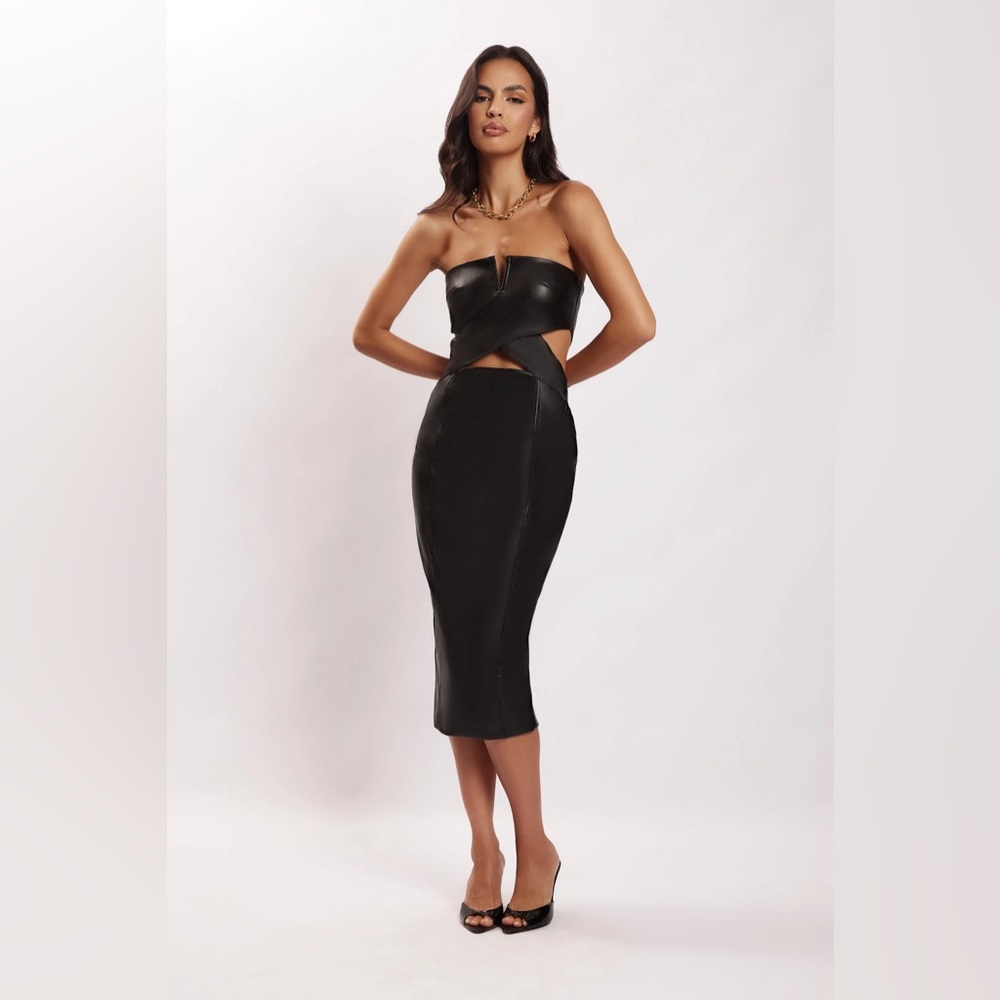 🖤 Meshki Leather Cutout Dress